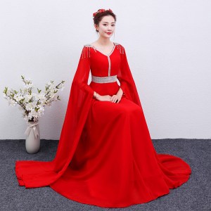 The Red Long Guzheng Performance Dress Is Elegant And Slim